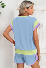 Load image into Gallery viewer, Contrast Trim Cap Sleeve Tee Shorts Set