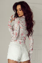 Load image into Gallery viewer, Floral Long Sleeve High Neck Sheath Mesh Shirt