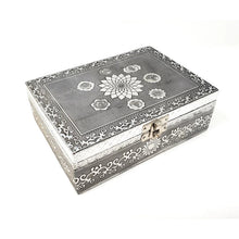 Load image into Gallery viewer, Hand Carved Box metal laminated on wood -  chakra Design