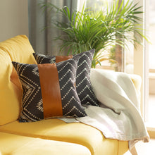 Load image into Gallery viewer, Boho Handcrafted Vegan Faux Leather Square Abstract Geometric 17 in. x 17 in. Throw Pillow Cover