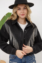 Load image into Gallery viewer, Denim Chevron Fringe Jacket
