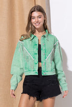 Load image into Gallery viewer, Denim Chevron Fringe Jacket
