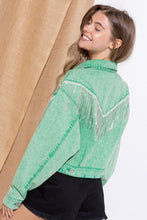 Load image into Gallery viewer, Denim Chevron Fringe Jacket
