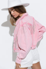 Load image into Gallery viewer, Denim Chevron Fringe Jacket
