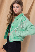 Load image into Gallery viewer, Denim Chevron Fringe Jacket
