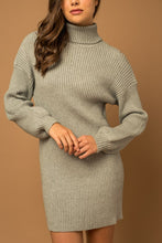 Load image into Gallery viewer, Turtle Neck Balloon Sleeve Sweater Dress
