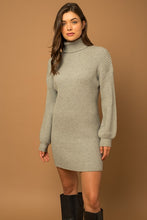 Load image into Gallery viewer, Turtle Neck Balloon Sleeve Sweater Dress
