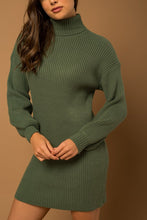 Load image into Gallery viewer, Turtle Neck Balloon Sleeve Sweater Dress
