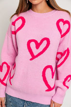 Load image into Gallery viewer, Long Sleeve Round Neck Heart Printed Sweater
