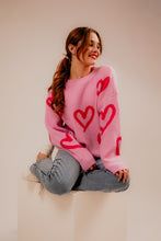 Load image into Gallery viewer, Long Sleeve Round Neck Heart Printed Sweater
