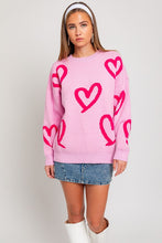 Load image into Gallery viewer, Long Sleeve Round Neck Heart Printed Sweater
