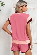 Load image into Gallery viewer, Contrast Trim Cap Sleeve Tee Shorts Set
