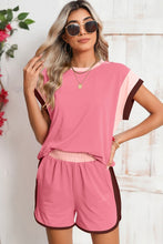 Load image into Gallery viewer, Contrast Trim Cap Sleeve Tee Shorts Set
