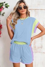 Load image into Gallery viewer, Contrast Trim Cap Sleeve Tee Shorts Set
