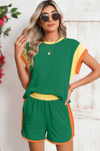 Load image into Gallery viewer, Contrast Trim Cap Sleeve Tee Shorts Set
