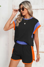 Load image into Gallery viewer, Contrast Trim Cap Sleeve Tee Shorts Set
