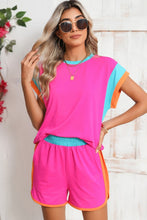 Load image into Gallery viewer, Contrast Trim Cap Sleeve Tee Shorts Set
