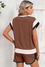 Load image into Gallery viewer, Contrast Trim Cap Sleeve Tee Shorts Set
