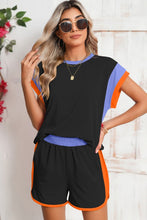 Load image into Gallery viewer, Contrast Trim Cap Sleeve Tee Shorts Set
