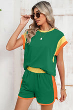 Load image into Gallery viewer, Contrast Trim Cap Sleeve Tee Shorts Set
