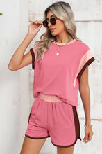 Load image into Gallery viewer, Contrast Trim Cap Sleeve Tee Shorts Set
