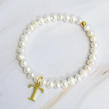 Load image into Gallery viewer, Freshwater Pearl Initial Charm Bracelet
