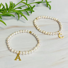 Load image into Gallery viewer, Freshwater Pearl Initial Charm Bracelet
