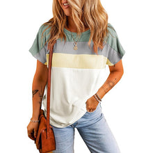 Load image into Gallery viewer, Women Ribbed Color Block Patchwork T-shirt
