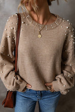 Load image into Gallery viewer, Pearl Drop Shoulder Round Neck Sweater
