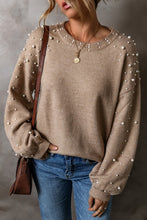 Load image into Gallery viewer, Pearl Drop Shoulder Round Neck Sweater
