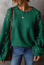 Load image into Gallery viewer, Pearl Drop Shoulder Round Neck Sweater
