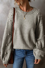 Load image into Gallery viewer, Pearl Drop Shoulder Round Neck Sweater
