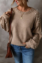 Load image into Gallery viewer, Pearl Drop Shoulder Round Neck Sweater
