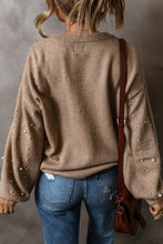 Load image into Gallery viewer, Pearl Drop Shoulder Round Neck Sweater
