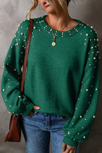 Load image into Gallery viewer, Pearl Drop Shoulder Round Neck Sweater
