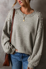 Load image into Gallery viewer, Pearl Drop Shoulder Round Neck Sweater
