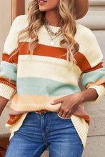 Load image into Gallery viewer, Striped Color Block Drop Shoulder Knit Sweater
