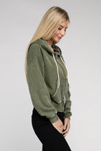 Load image into Gallery viewer, Acid Wash Fleece Cropped Zip-Up Hoodie
