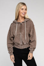 Load image into Gallery viewer, Acid Wash Fleece Cropped Zip-Up Hoodie
