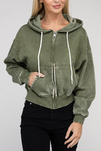 Load image into Gallery viewer, Acid Wash Fleece Cropped Zip-Up Hoodie
