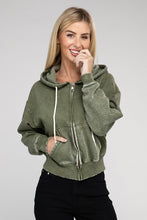 Load image into Gallery viewer, Acid Wash Fleece Cropped Zip-Up Hoodie
