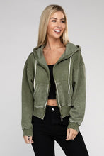 Load image into Gallery viewer, Acid Wash Fleece Cropped Zip-Up Hoodie
