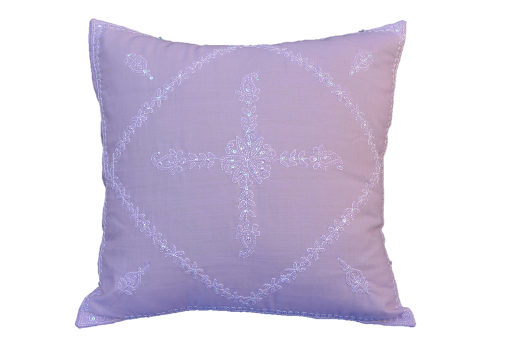 Hand Embroidered Sequins Decorative Lavender  throw Pillow