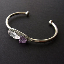 Load image into Gallery viewer, Pyrite, Amethyst, and Quartz Bangle, Gemstone Bracelet
