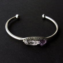 Load image into Gallery viewer, Pyrite, Amethyst, and Quartz Bangle, Gemstone Bracelet
