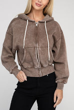 Load image into Gallery viewer, Acid Wash Fleece Cropped Zip-Up Hoodie
