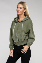 Load image into Gallery viewer, Acid Wash Fleece Cropped Zip-Up Hoodie
