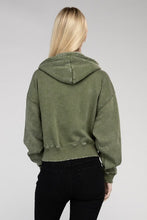 Load image into Gallery viewer, Acid Wash Fleece Cropped Zip-Up Hoodie
