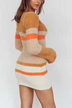 Load image into Gallery viewer, Fuzzy Knit Long Sleeved Multi Stripe Mini Dress
