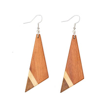 Load image into Gallery viewer, Asymmetric Tri-Tone Wood Triangle Earrings
